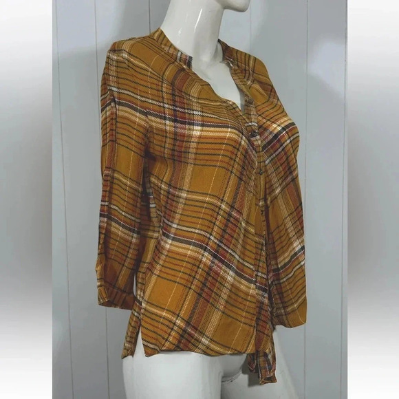 Studio by JPR yellow plaid tie front button down shirt sz S petite - Picture 3 of 6